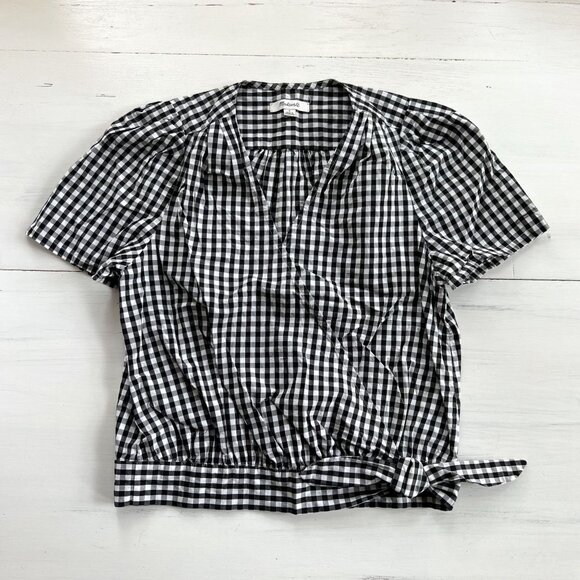Madewell Short-Sleeve Wrap Top in Gingham Check S - Picture 2 of 13